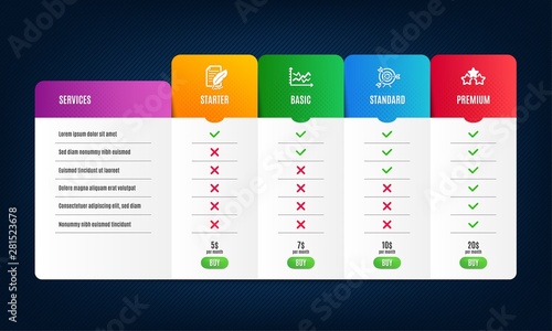 Target, Feather signature and Diagram chart icons simple set. Price list, pricing table. Ranking stars sign. Targeting, Feedback, Presentation graph. Winner award. Education set. Vector