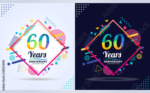 60 years anniversary with modern square design elements, colorful edition, celebration template design,