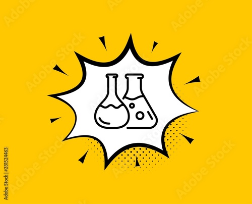 Chemistry lab line icon. Comic speech bubble. Laboratory flask sign. Analysis symbol. Yellow background with chat bubble. Chemistry lab icon. Colorful banner. Vector