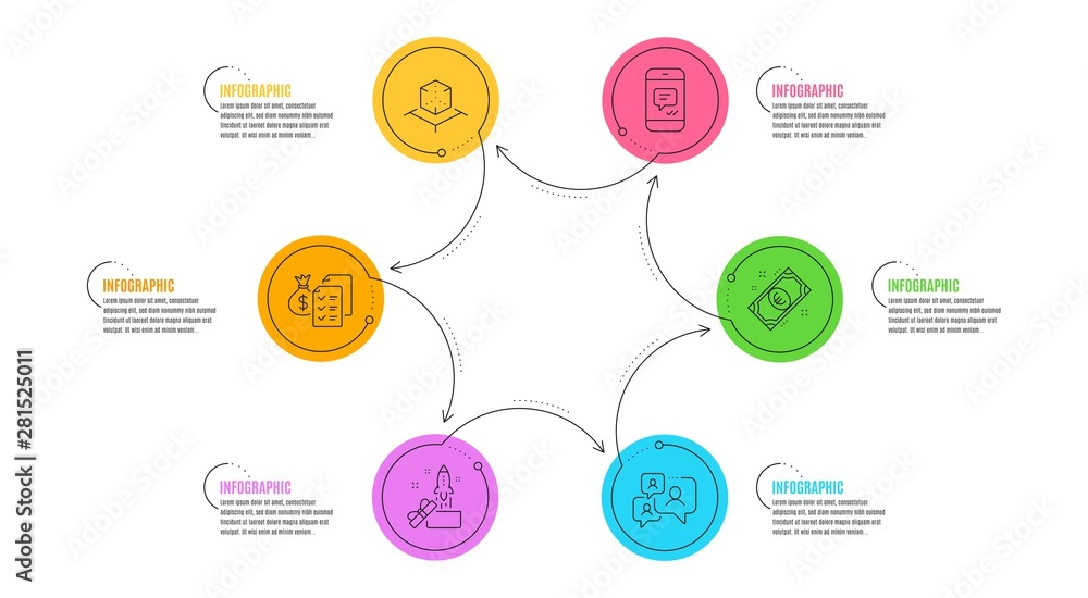 Message, Innovation and Accounting wealth signs. Infographic timeline. Augmented reality, Support chat and Euro money line icons set. Virtual reality, Comment bubble, Cash. Phone messenger. Vector Message, Innovation and Accounting wealth signs. Infographic timeline. Augmented reality, Support chat and Euro money line icons set. Virtual reality, Comment bubble, Cash. Phone messenger. Vector