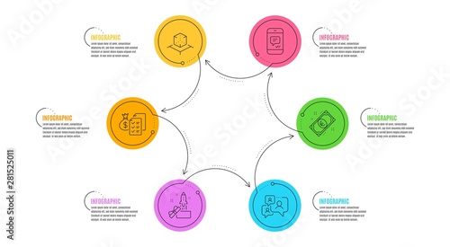 Message, Innovation and Accounting wealth signs. Infographic timeline. Augmented reality, Support chat and Euro money line icons set. Virtual reality, Comment bubble, Cash. Phone messenger. Vector