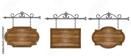 set wooden sign boards banners vector