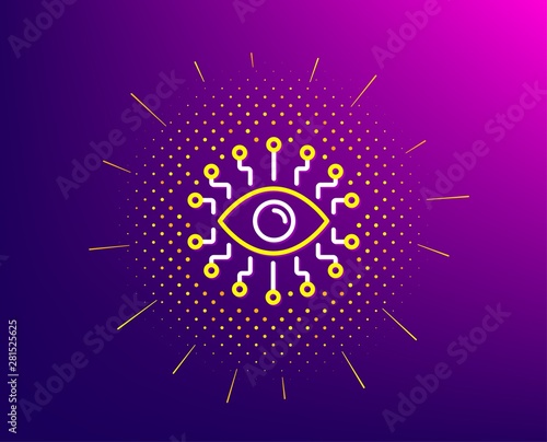Artificial intelligence line icon. Halftone pattern. All-seeing eye sign. Gradient background. Artificial intelligence line icon. Yellow halftone pattern. Vector
