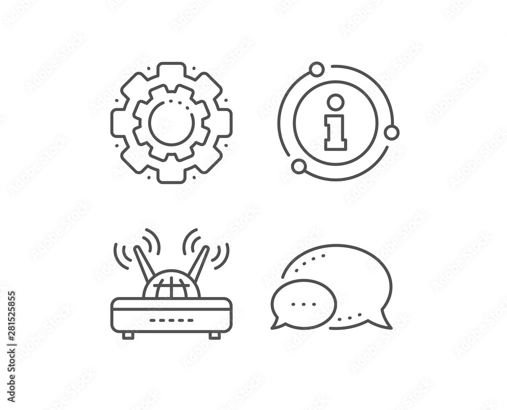 Wifi router line icon. Chat bubble, info sign elements. Computer component sign. Internet symbol. Linear wifi outline icon. Information bubble. Vector Wifi router line icon. Chat bubble, info sign elements. Computer component sign. Internet symbol. Linear wifi outline icon. Information bubble. Vector