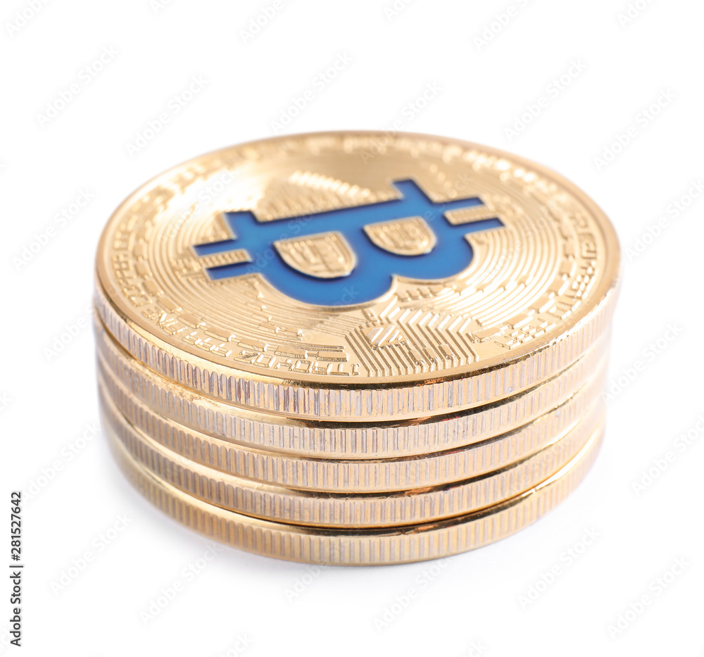 Stack of bitcoins isolated on white. Digital currency Stack of bitcoins isolated on white. Digital currency