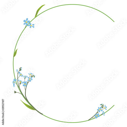Floral alphabet. Capital letter C with branches of forget-me-not  flowers.