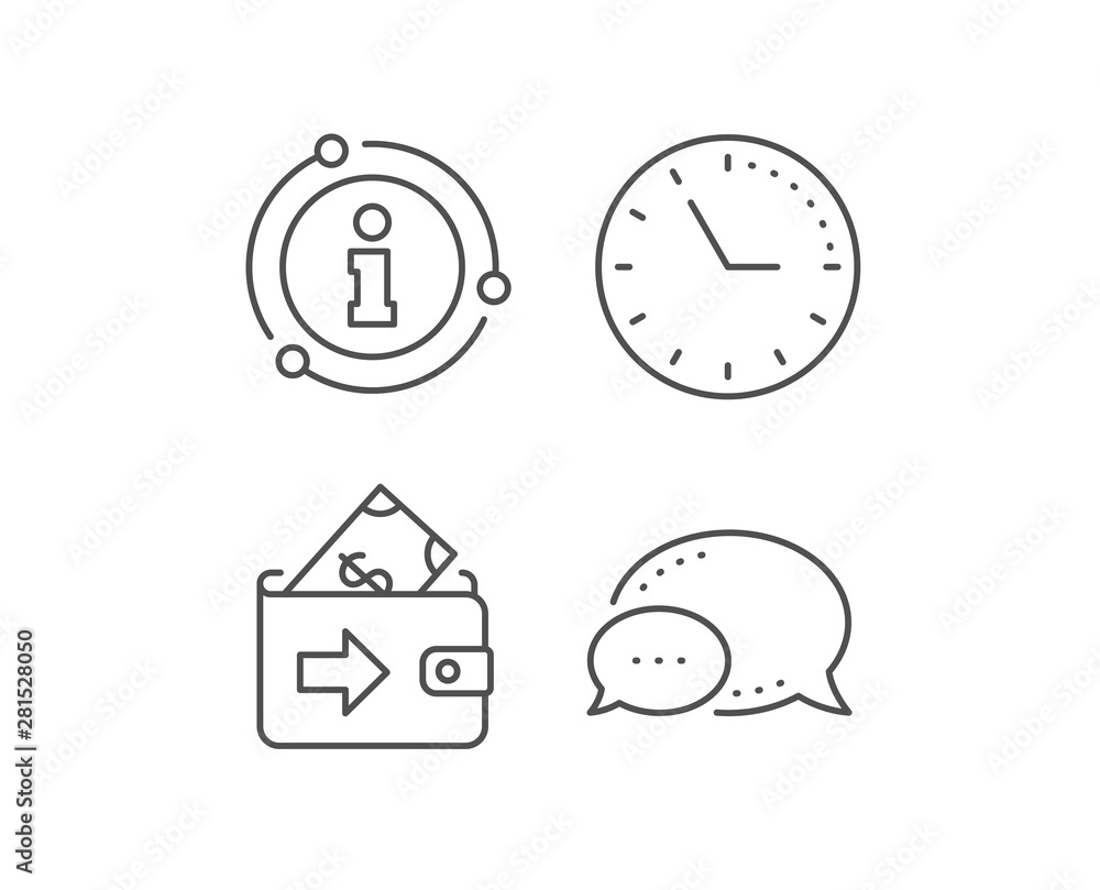 Wallet line icon. Chat bubble, info sign elements. Money payment sign. Dollar finance symbol. Linear wallet outline icon. Information bubble. Vector Wallet line icon. Chat bubble, info sign elements. Money payment sign. Dollar finance symbol. Linear wallet outline icon. Information bubble. Vector