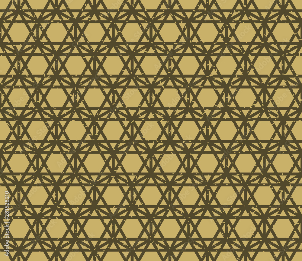 Seamless kraft paper brown and black grunge arabic hexagonal construction outline pattern vector