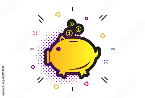 Piggy bank sign icon. Halftone dots pattern. Moneybox symbol. Classic flat piggy bank icon. Vector