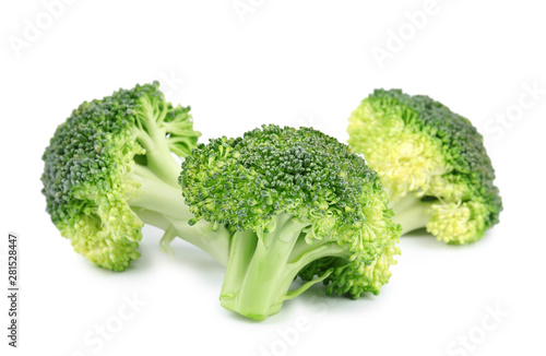 Fresh green broccoli on white background. Organic food