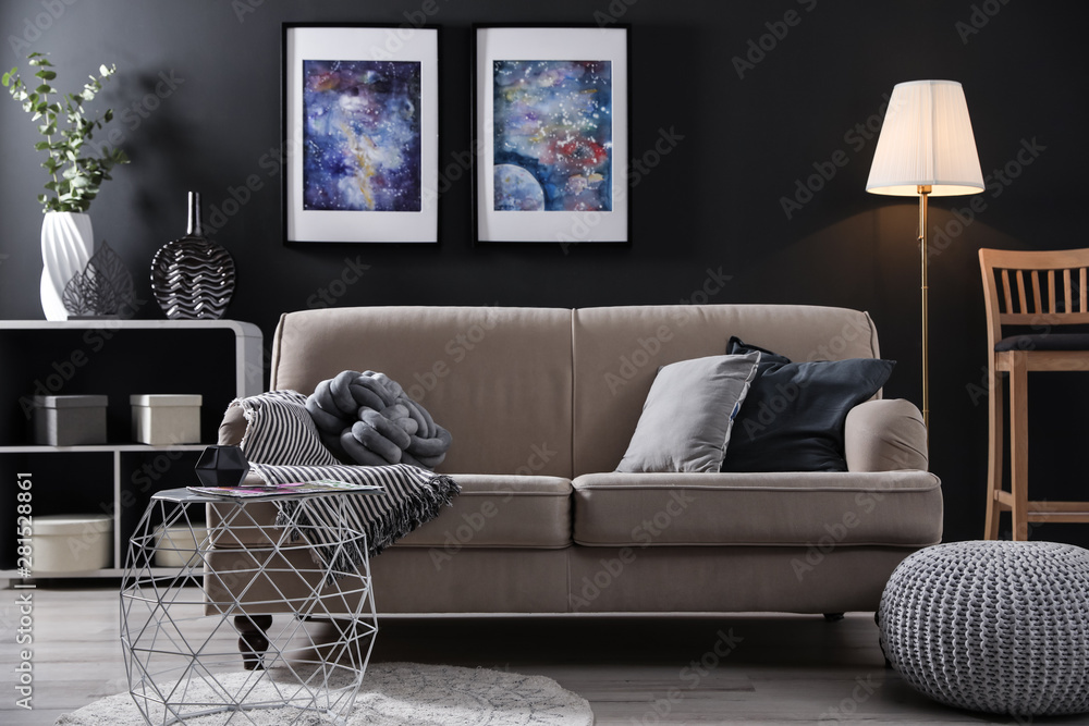 Stylish living room with modern furniture and stylish decor. Idea for  interior design foto de Stock | Adobe Stock