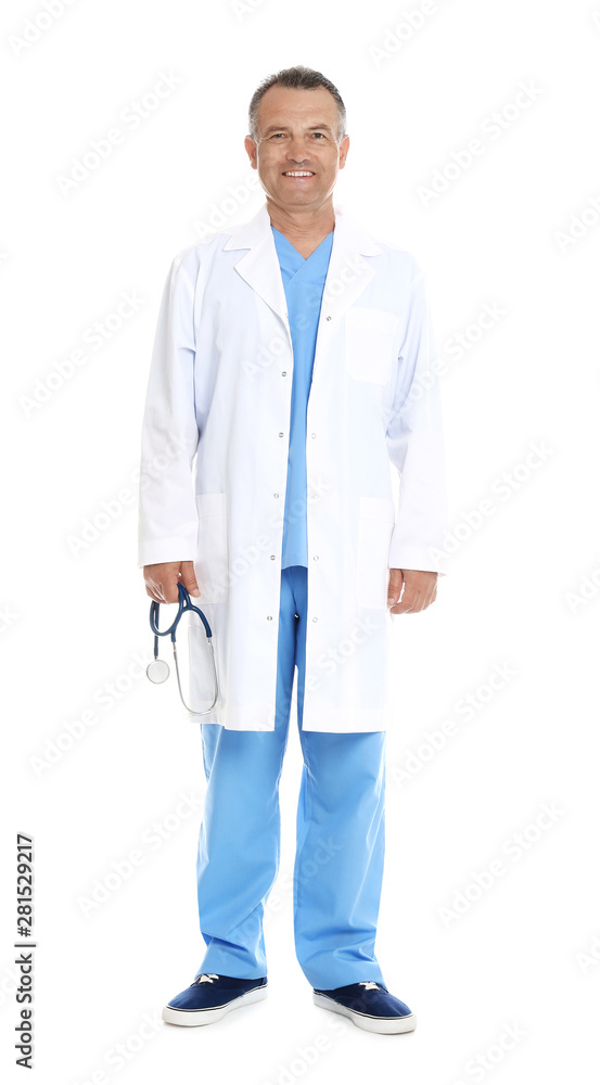 Full length portrait of experienced doctor in uniform on white background. Medical service Full length portrait of experienced doctor in uniform on white background. Medical service