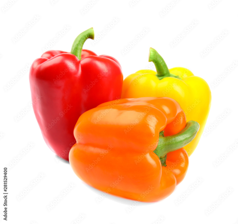 Fresh ripe bell peppers on white background Fresh ripe bell peppers on white background