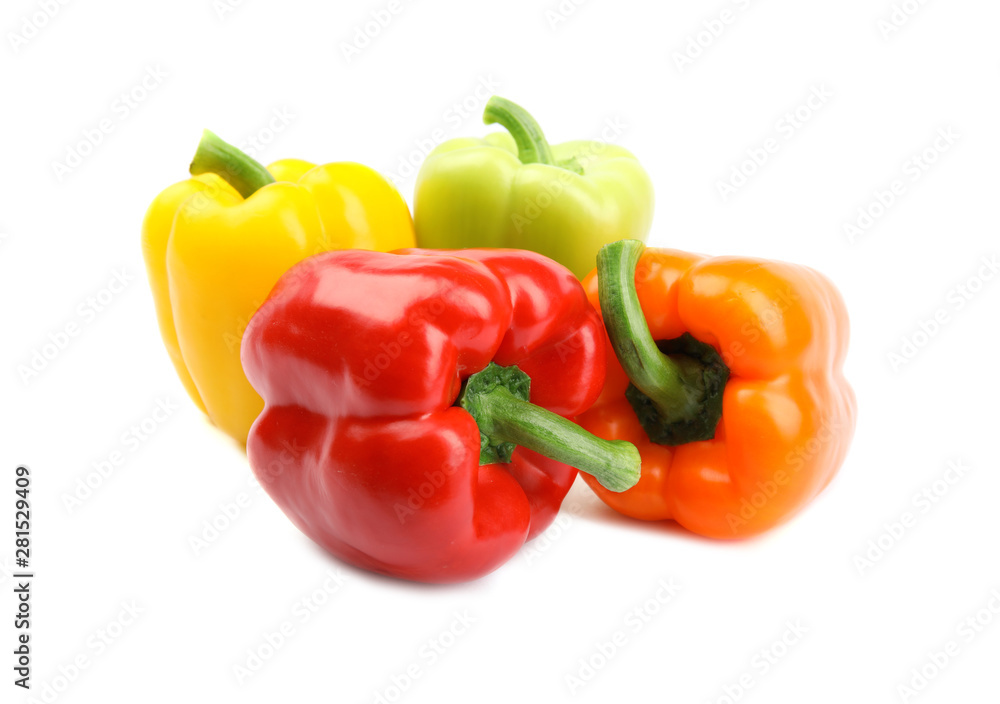 Fresh ripe bell peppers on white background Fresh ripe bell peppers on white background