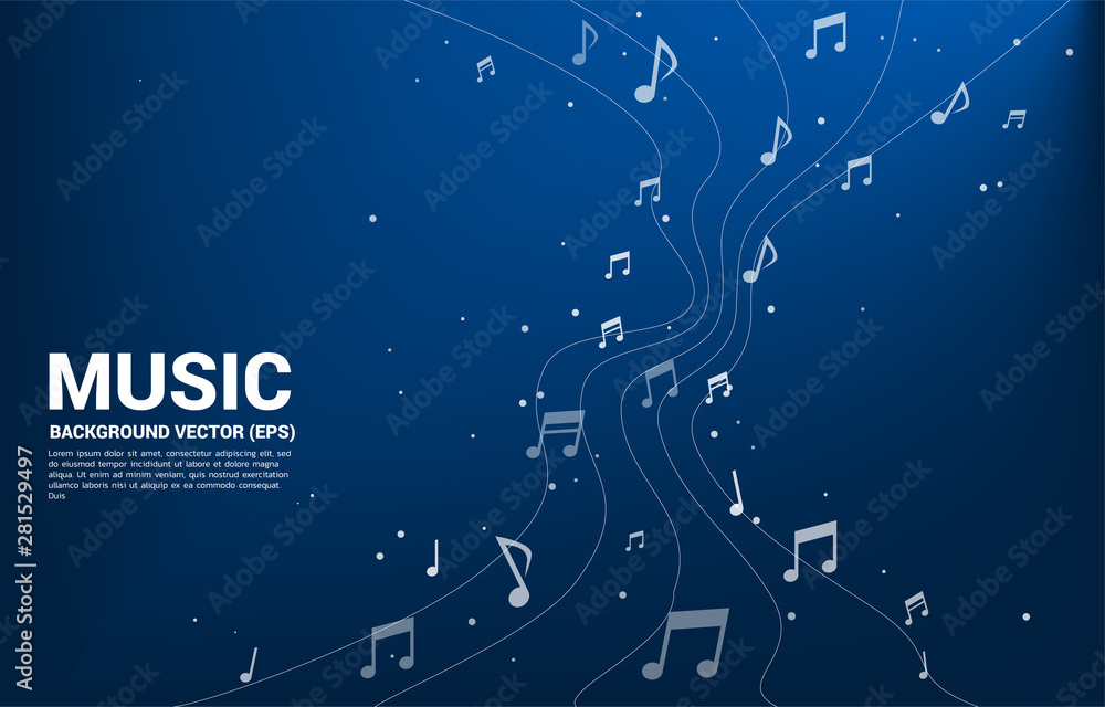 Vector music melody note dancing flow . Concept background for song and concert theme. Vector music melody note dancing flow . Concept background for song and concert theme.