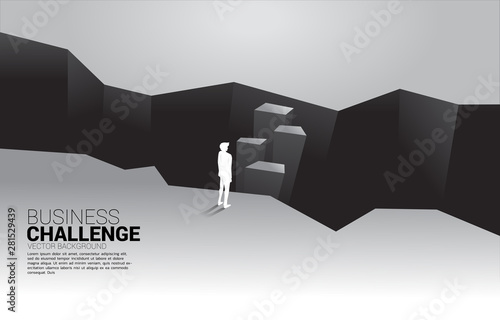 silhouette of businessman standing at valley. concept of business challenge and courage man