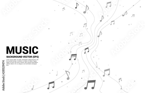 Vector music melody note dancing flow . Concept background for song and concert theme.