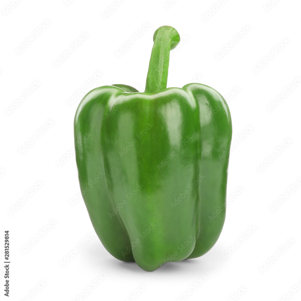 Ripe green bell pepper on white background