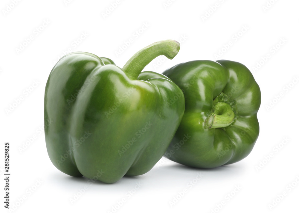 Ripe green bell peppers on white background Ripe green bell peppers on white background