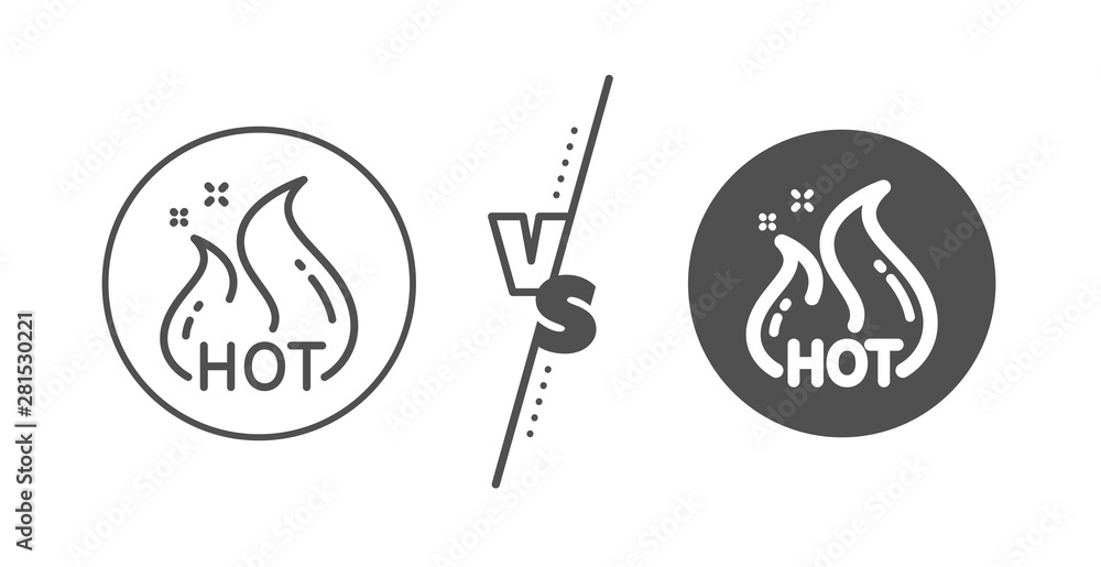 Shopping flame sign. Versus concept. Hot sale line icon. Clearance symbol. Line vs classic hot sale icon. Vector