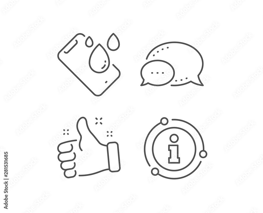 Obraz premium Smartphone waterproof line icon. Chat bubble, info sign elements. Phone sign. Mobile device symbol. Linear smartphone waterproof outline icon. Information bubble. Vector