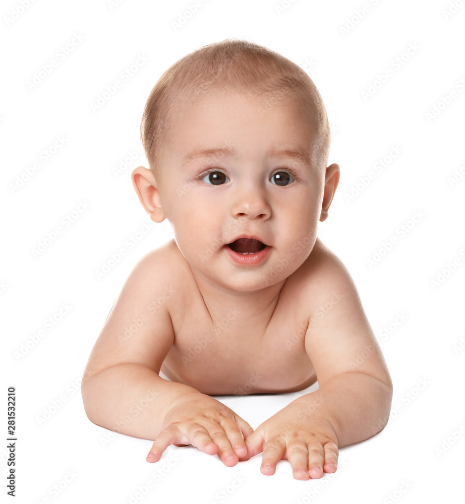 Cute little baby lying on white background Cute little baby lying on white background
