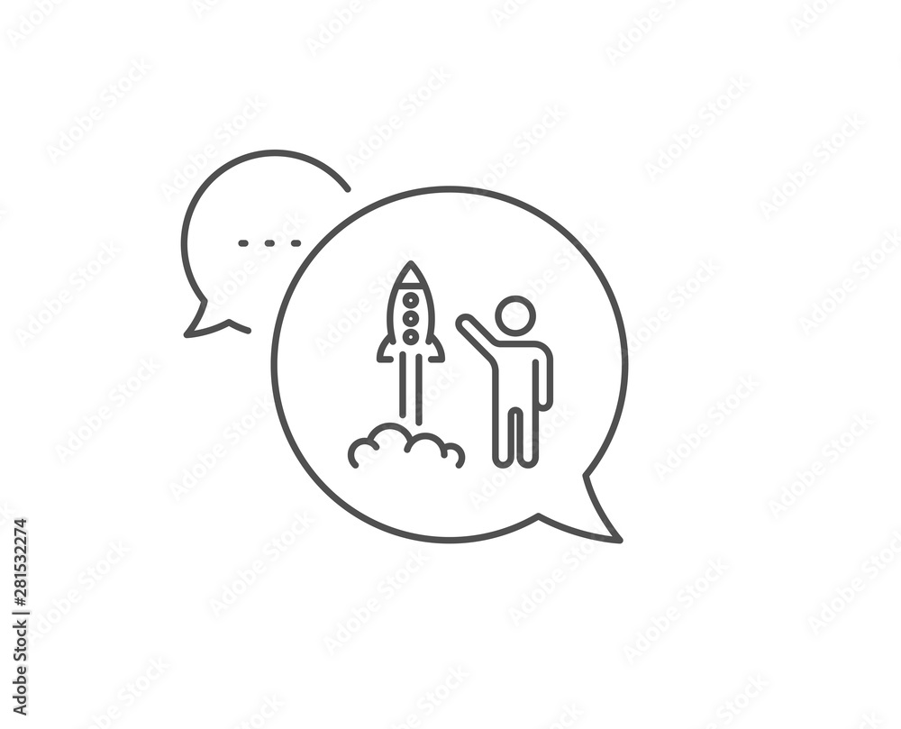 Launch project line icon. Chat bubble design. Startup rocket sign. Innovation symbol. Outline concept. Thin line launch project icon. Vector Launch project line icon. Chat bubble design. Startup rocket sign. Innovation symbol. Outline concept. Thin line launch project icon. Vector