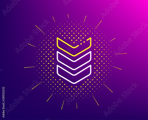Shoulder strap line icon. Halftone pattern. Army reward sign. Best rank symbol. Gradient background. Shoulder strap line icon. Yellow halftone pattern. Vector