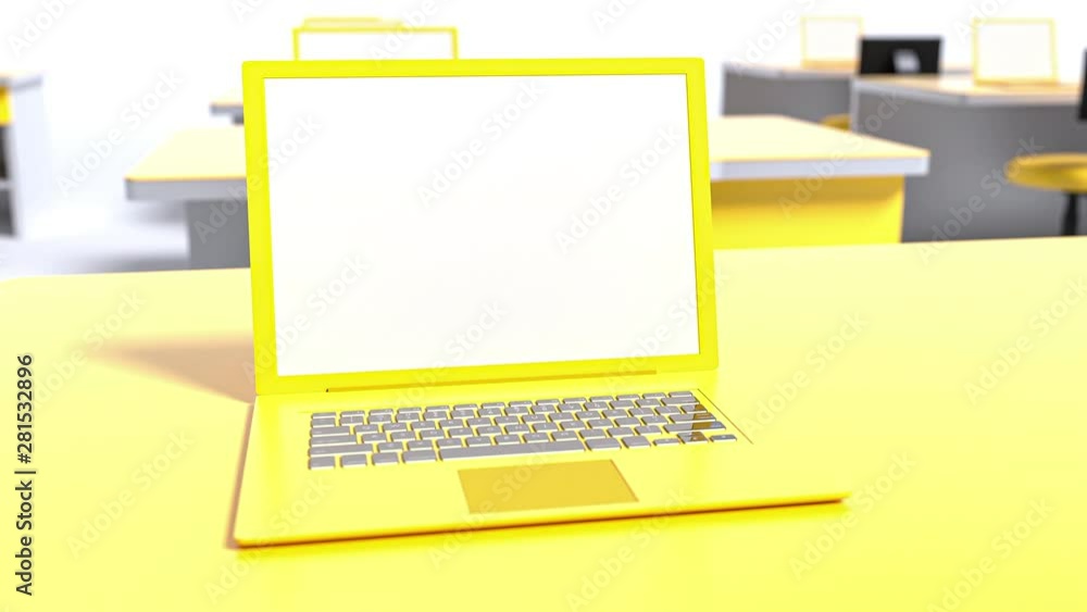 Laptop mock-up background yellow pastel color. 3d render. Laptop mock-up background yellow pastel color. 3d render.