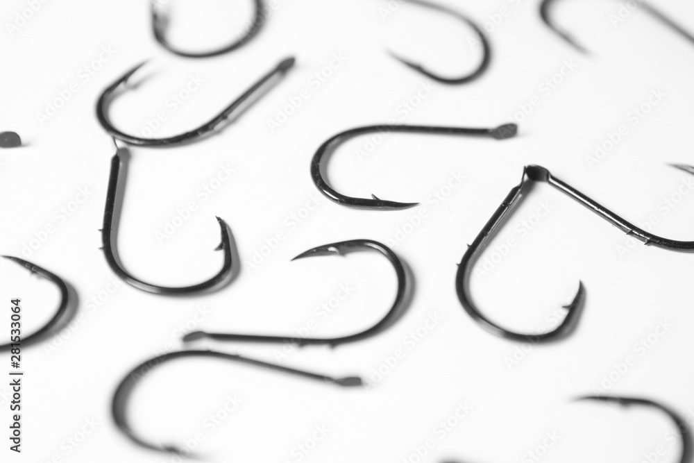 Group of fishing hooks on white background Group of fishing hooks on white background