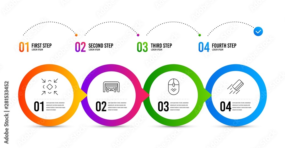 Scroll down, Minimize and Parking garage line icons set. Timeline infographic. Credit card sign. Mouse swipe, Small screen, Automatic door. Bank payment. Technology set. Scroll down icon. Vector Scroll down, Minimize and Parking garage line icons set. Timeline infographic. Credit card sign. Mouse swipe, Small screen, Automatic door. Bank payment. Technology set. Scroll down icon. Vector