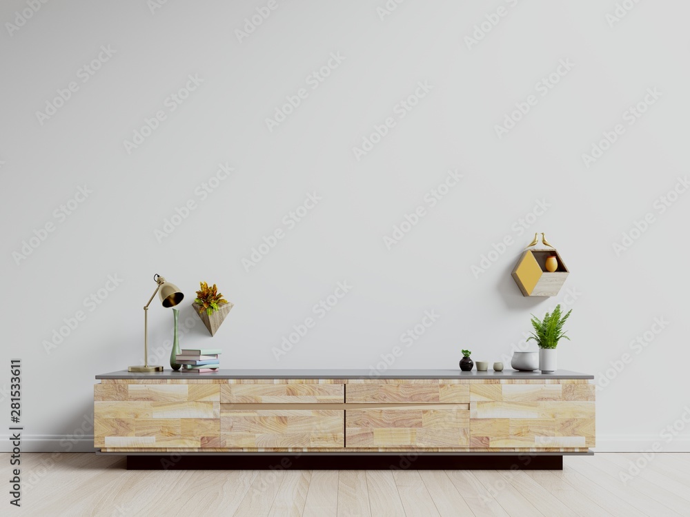 TV stand,TV cabinet mockup in modern empty room,white wall, 3d rendering - obrazy, fototapety, plakaty 