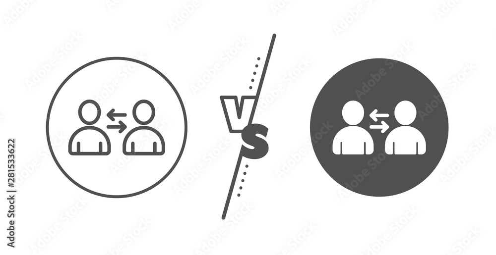 User communication. Versus concept. Teamwork line icon. Profile Avatar sign. Person silhouette symbol. Line vs classic communication icon. Vector User communication. Versus concept. Teamwork line icon. Profile Avatar sign. Person silhouette symbol. Line vs classic communication icon. Vector