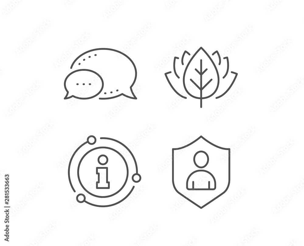 User Protection line icon. Chat bubble, info sign elements. Profile Avatar with shield sign. Person silhouette symbol. Linear security outline icon. Information bubble. Vector User Protection line icon. Chat bubble, info sign elements. Profile Avatar with shield sign. Person silhouette symbol. Linear security outline icon. Information bubble. Vector