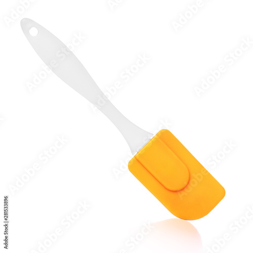 Silicone spatula with plastic handle on isolated white background