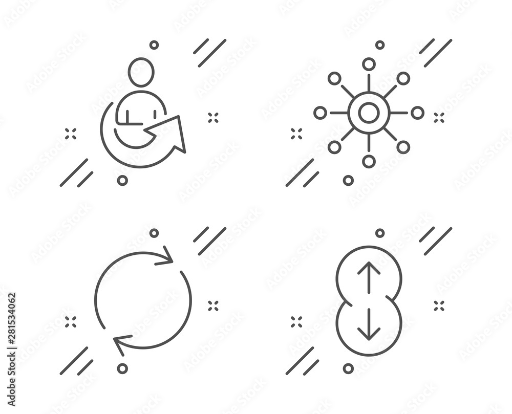 Full rotation, Multichannel and Share line icons set. Scroll down sign. Refresh or reload, Multitasking, Referral person. Swipe arrow. Technology set. Line full rotation outline icon. Vector Full rotation, Multichannel and Share line icons set. Scroll down sign. Refresh or reload, Multitasking, Referral person. Swipe arrow. Technology set. Line full rotation outline icon. Vector
