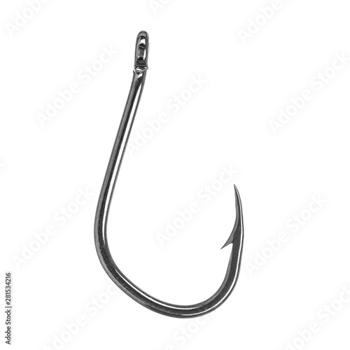 Black fishing hook isolated on white background