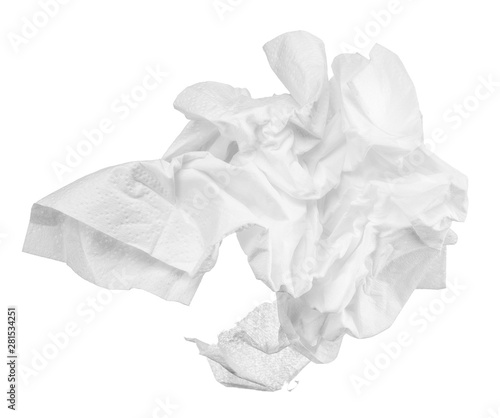 crumpled white napkin isolated on white background photo