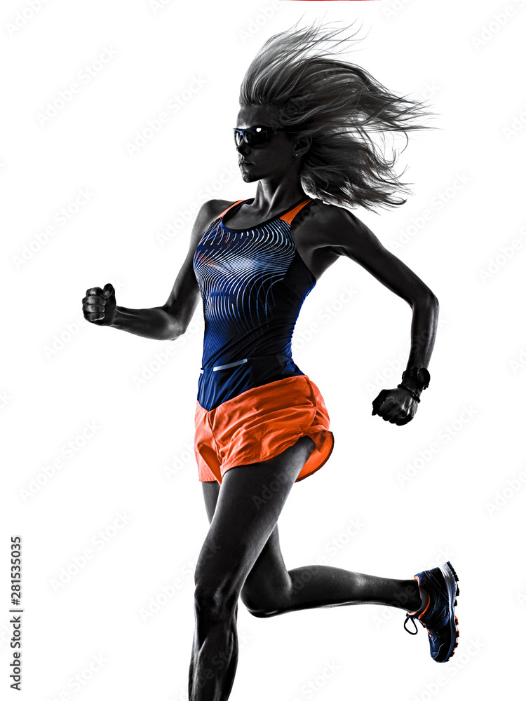 one caucasian beautiful long blond hair woman runner jogger jogging running studio shot isolated on white background one caucasian beautiful long blond hair woman runner jogger jogging running studio shot isolated on white background