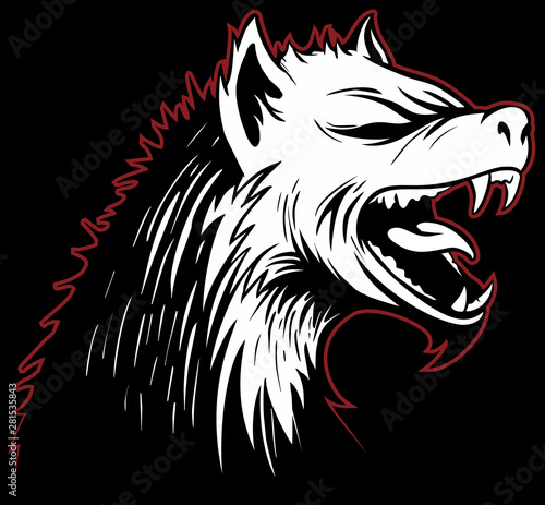 Photo Vector hyena head with a grinning mouth on black background.