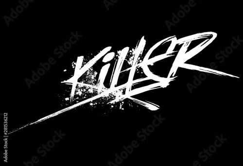 Vector dynamic killer logo, white on black background.