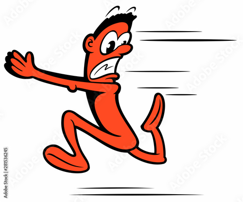 Cartoon style funny running away man, cartoon character.