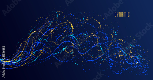 Dotted particle array flowing vector abstract background, life forms bio theme microscopic design, dynamic dots elements in motion.