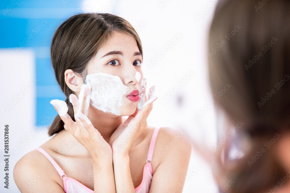 beauty woman clean her face
