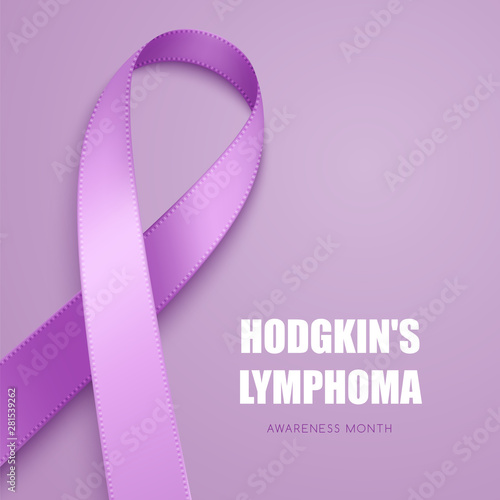 Realistic violet ribbon. Symbol of Hodgkins lymphoma awareness