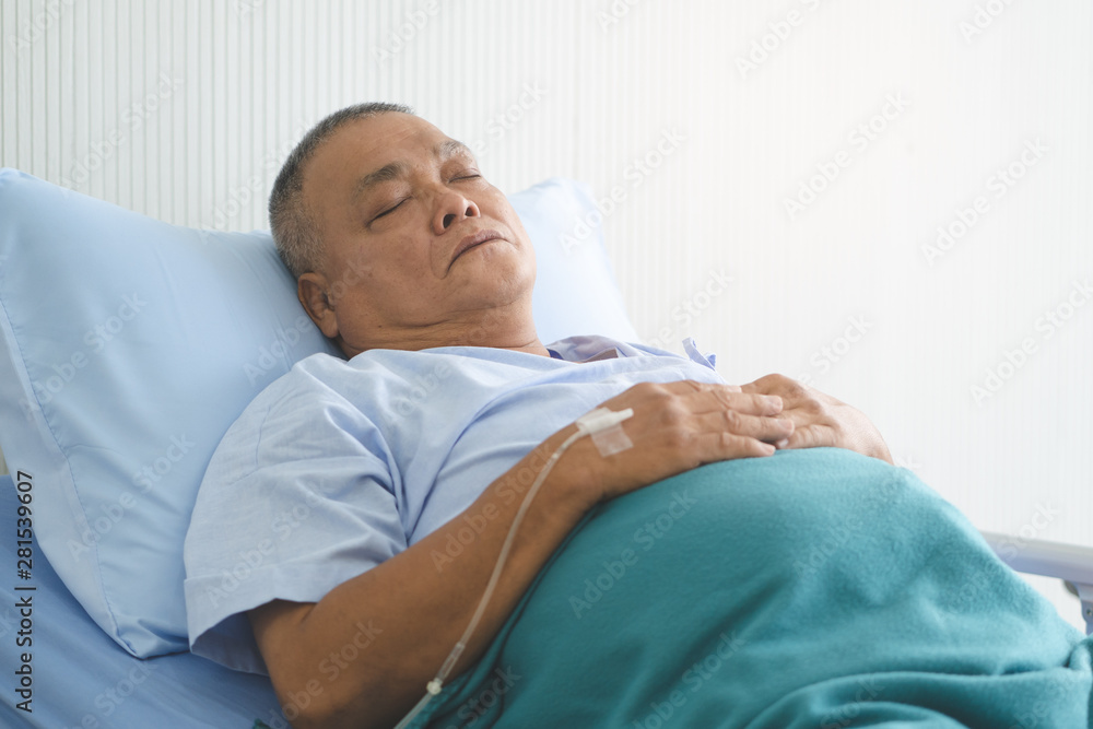 Patient lying on the bed and resting in hospital. Patient lying on the bed and resting in hospital.