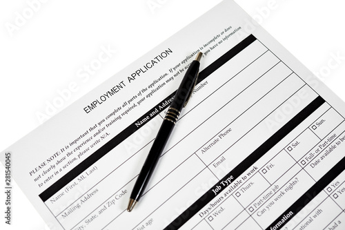 Employment application with a Black Pen