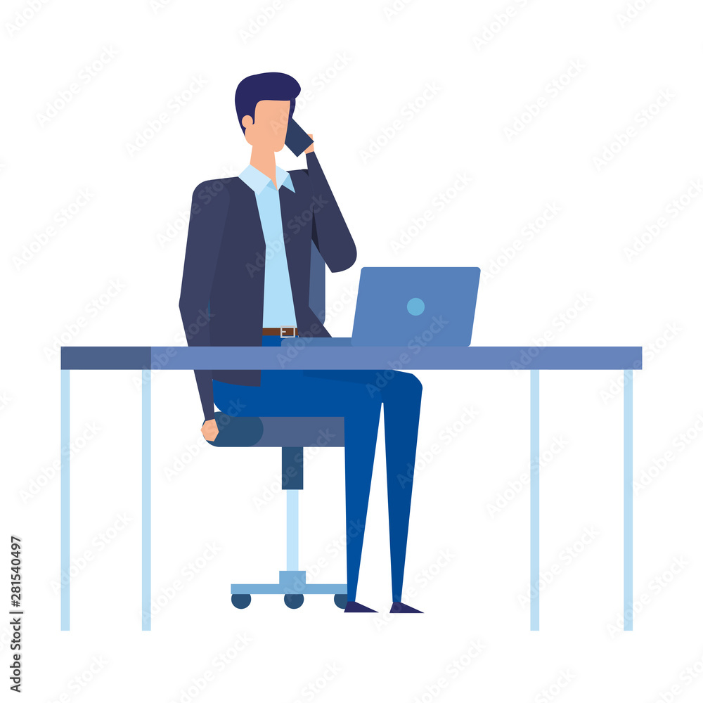 elegant businessman calling with smartphone in the office