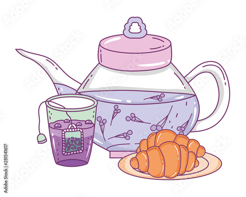 Isolated tea pot and bread design