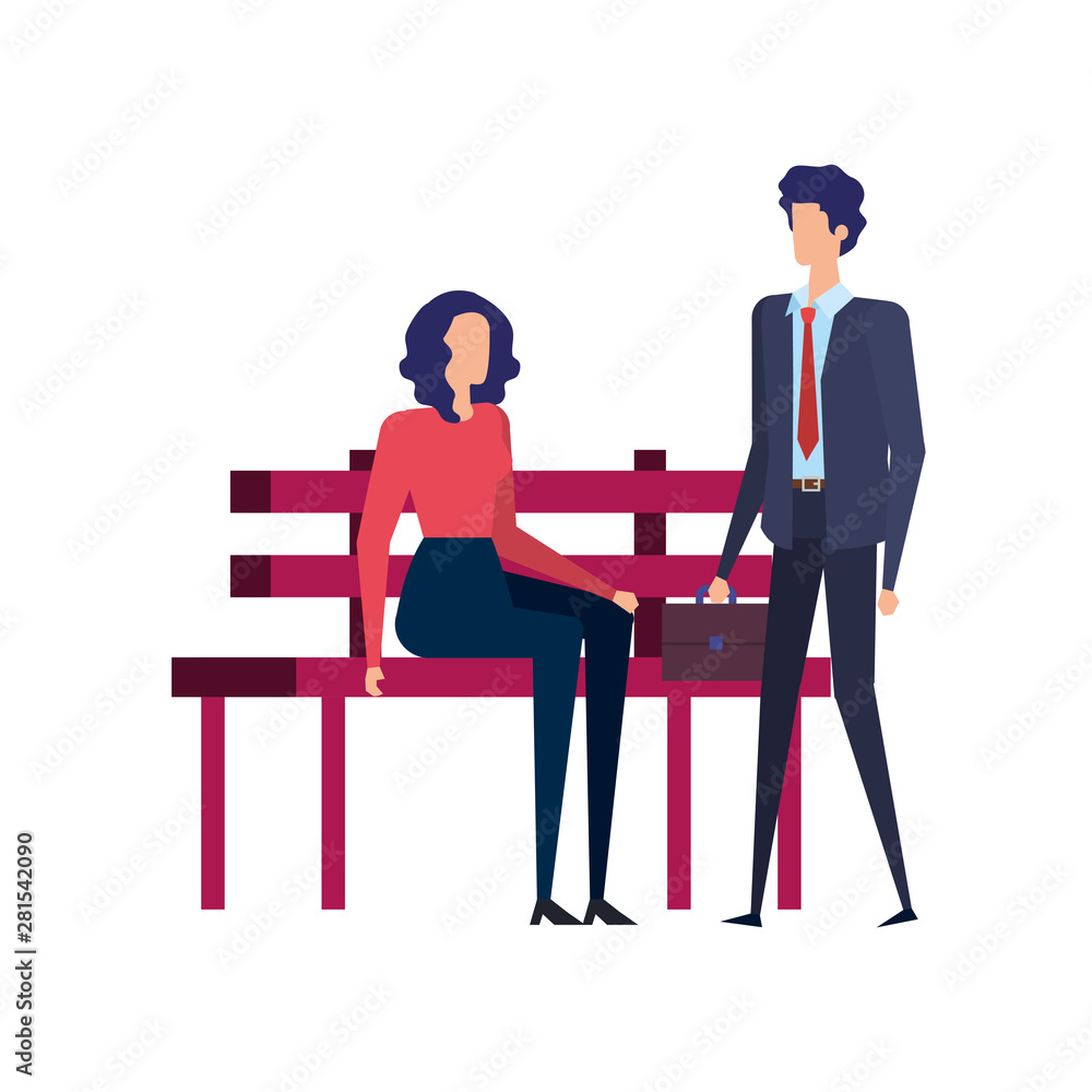 elegant business couple seated in the park chair elegant business couple seated in the park chair